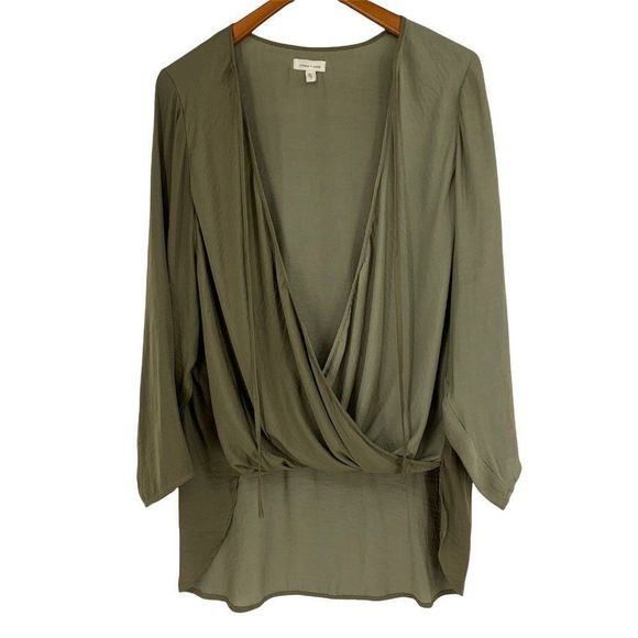 Womans Top Silence + Noise Olive 0273 Size Large Wrap Tie Neck Boho - Picture 1 of 7